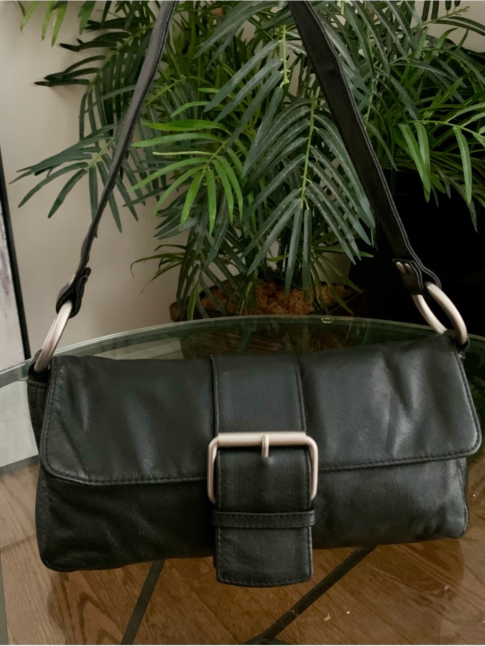 Wilson’s Black Leather Shoulder Bag with Buckle Detail 10”Long 5”tall